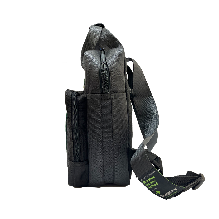 Heryana Mini Co-founder's Satchel in Green Ex-Cargo Belts & Rescued Car Seat Belts [10" Cafe Bag]