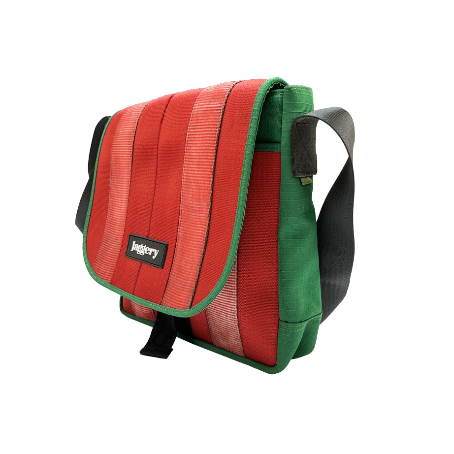 Portuguese Christmas Satchel Unisex in Red & Green Decommissioned Cargo Belts [10" bag]