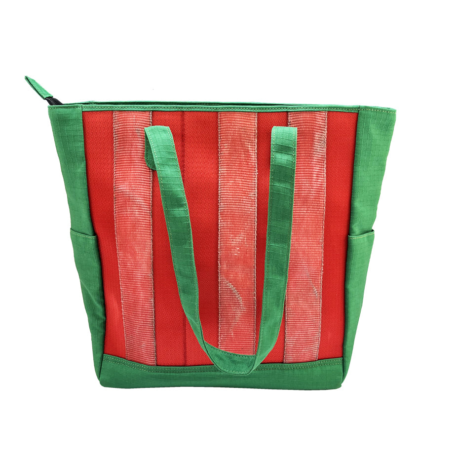 Portuguese Christmas Marlini Tote Bag in Red and Green Decommissioned Cargo Belts