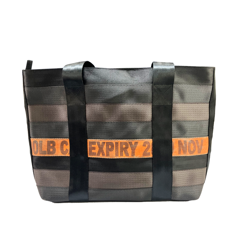 Vegan Tote in Ex-British Airways Cargo Belts & Ex-Army Black Canvas