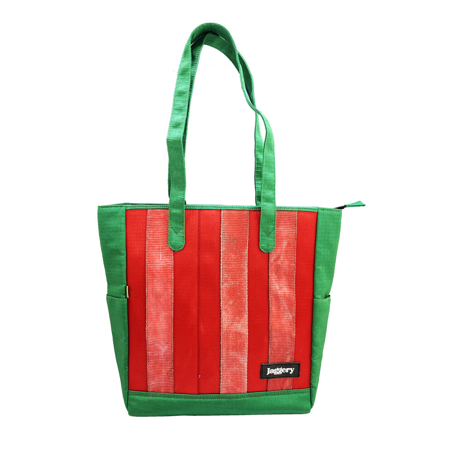 Portuguese Christmas Marlini Tote Bag in Red and Green Decommissioned Cargo Belts