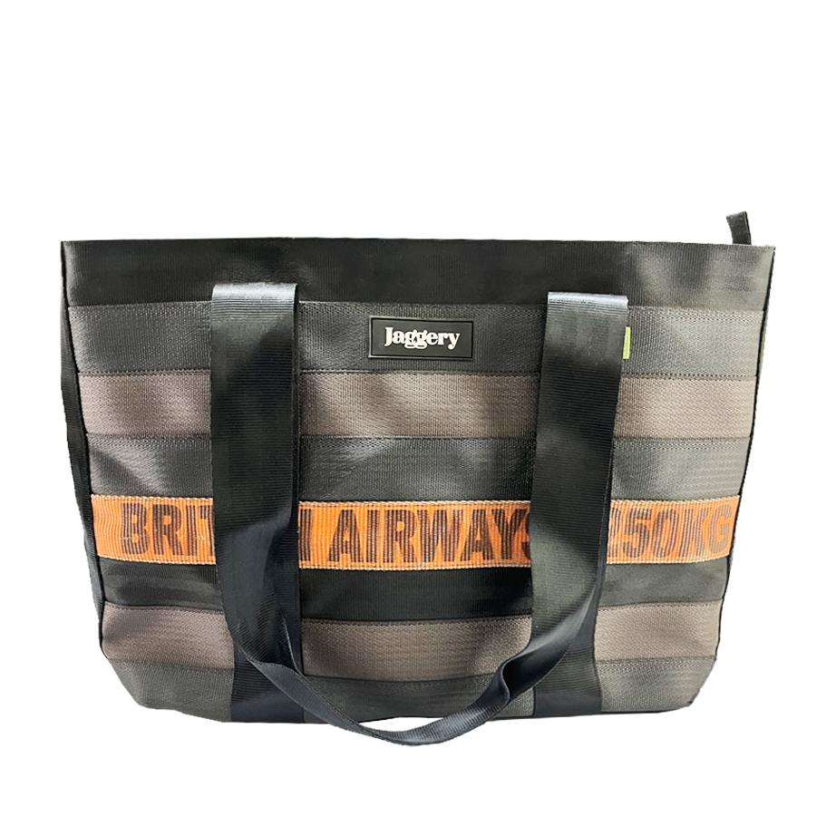 Vegan Tote in Ex-British Airways Cargo Belts & Ex-Army Black Canvas