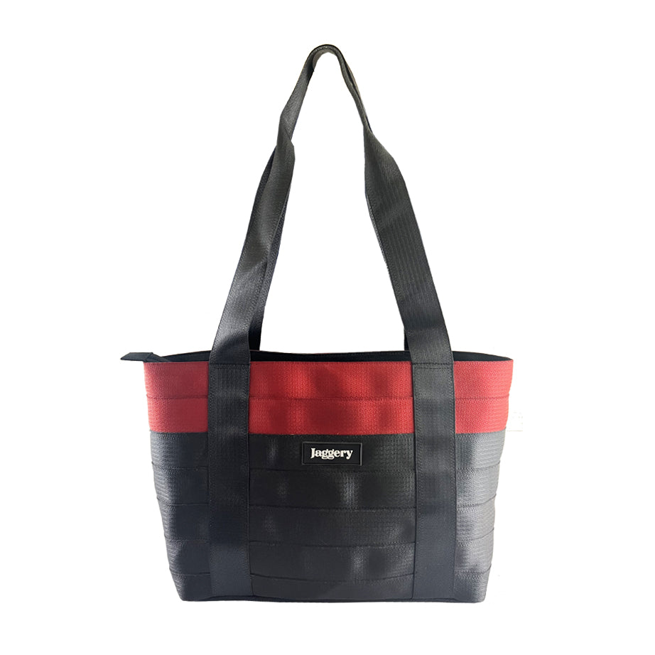 Surplus Red & Black Tote Bag in Cargo Belts and Car Seat Belts