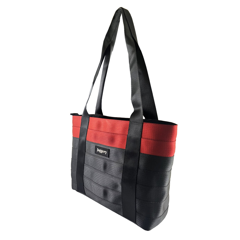 Surplus Red & Black Tote Bag in Cargo Belts and Car Seat Belts