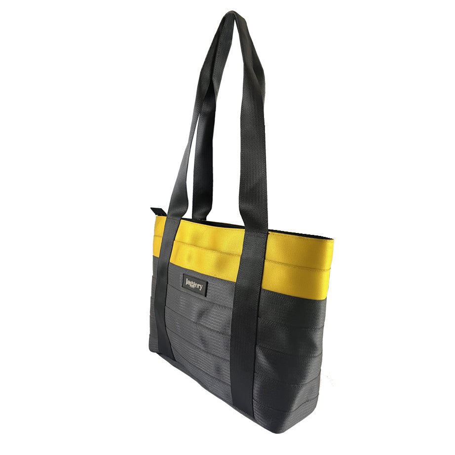 Surplus Yellow & Black Tote Bag in Cargo Belts and Car Seat Belts